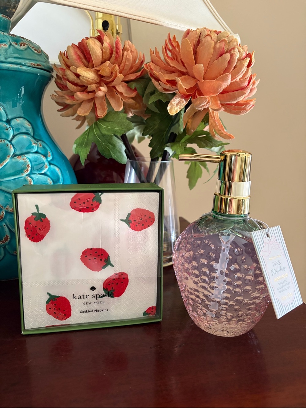NWT kate spade 50 piece cocktail napkin set and Pink Strawberry 16oz. hand soap